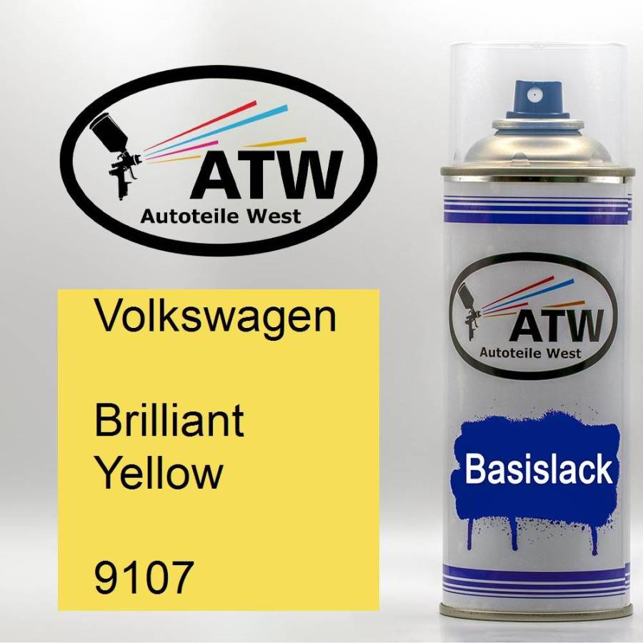 Volkswagen, Brilliant Yellow, 9107: 400ml Sprühdose, von ATW Autoteile West.